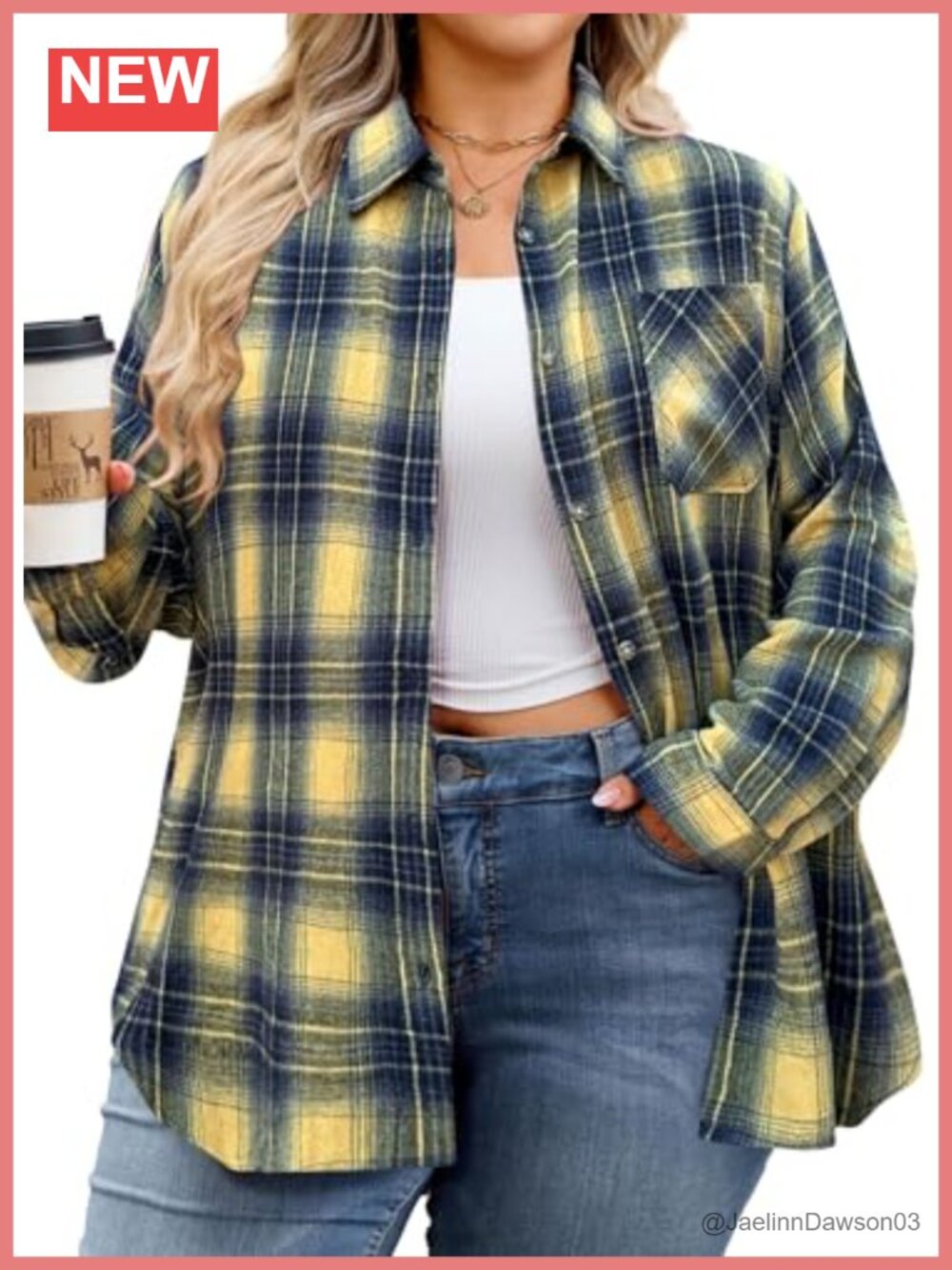 Plus Size Flannel Shirt Plaid Button Down Long Sleeve Collared Blouse